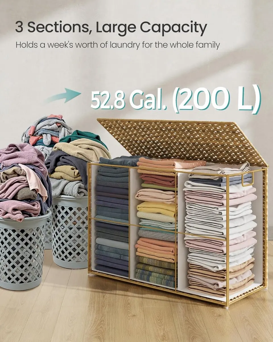 Songmics Wasmand 200L LCB320Y01 - Opvouwbaar - Naturel - afbeelding 6 van 6