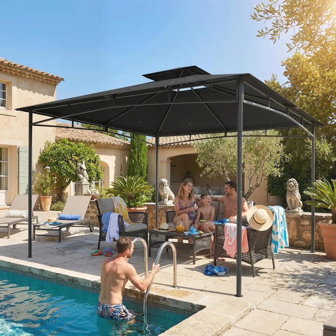 Outsunny Gazebo 300x300x285cm - Donkergrijs