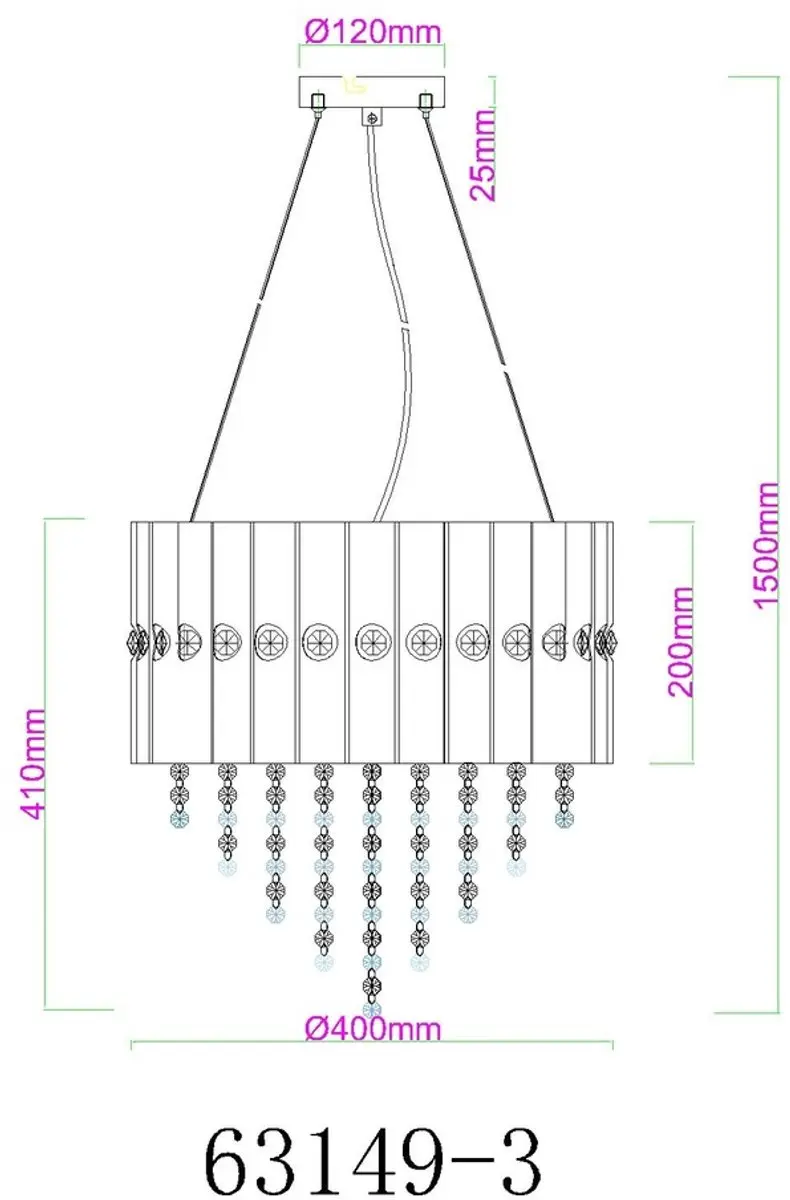Globo Eleos Hanglamp 3x40W - Zwart met kristal