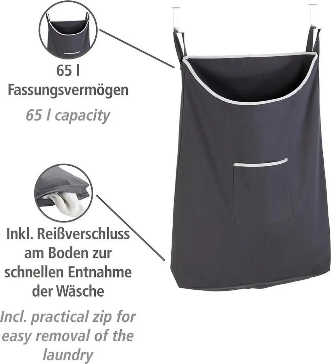 Wenko Canguro Overdeur-wasmand 65L - Grijs