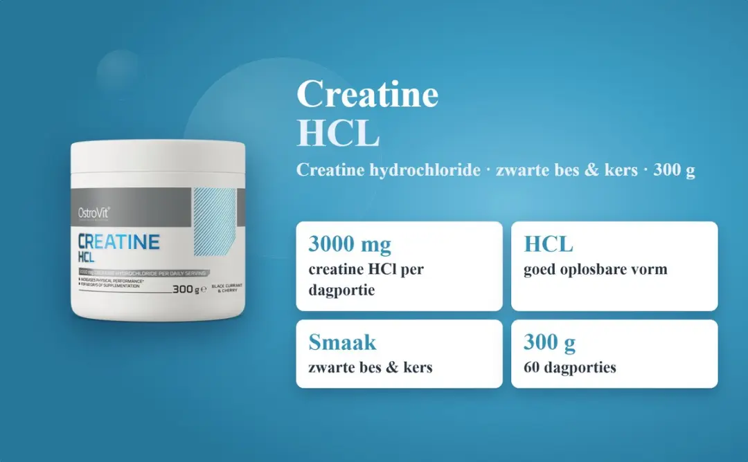 OstroVit Creatine HCL 300g - 198g Poeder - Zwartbessen-Kers