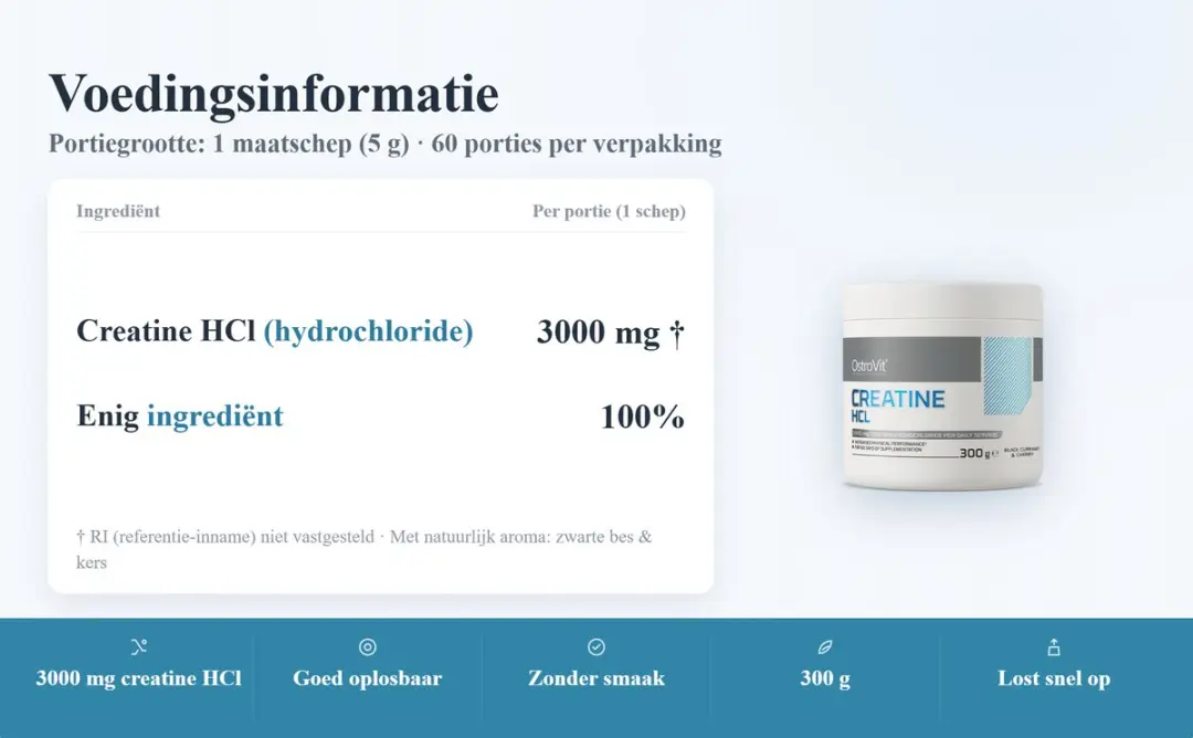 OstroVit Creatine HCL 300g - 198g Poeder - Zwartbessen-Kers