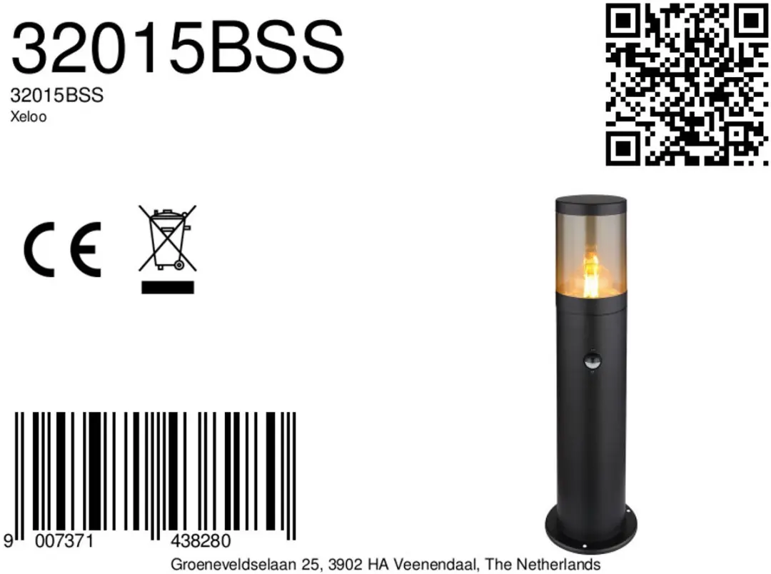 Globo Xeloo Vloerlamp - Zwart - Ø14cm - E27
