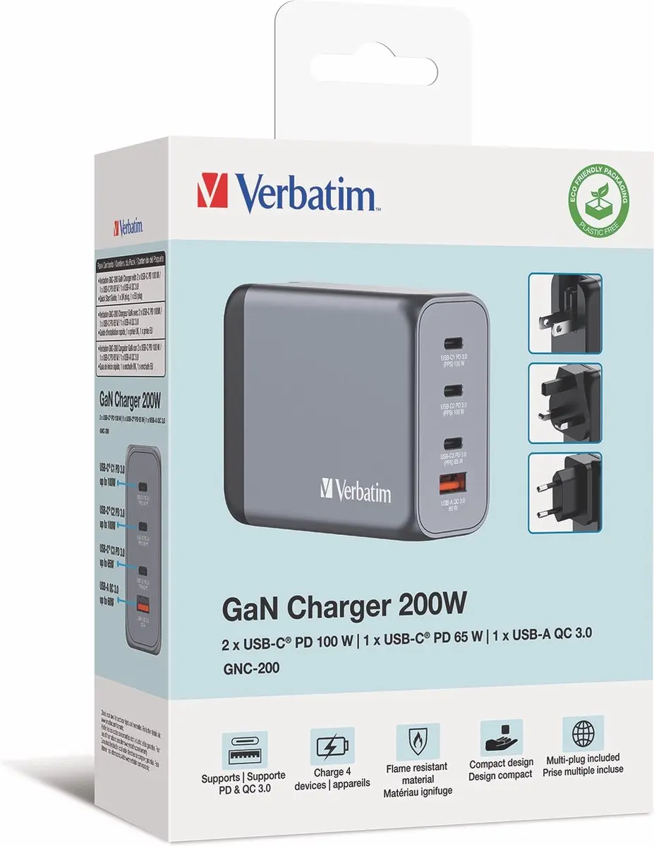 Verbatim GNC-200 GaN Oplader 200W - 4 Poorten - Grijs - afbeelding 6 van 6