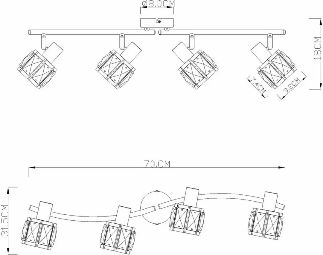 Globo Kris Opbouwspot E14 - 4 Stuks - Nikkel - Ø9cm