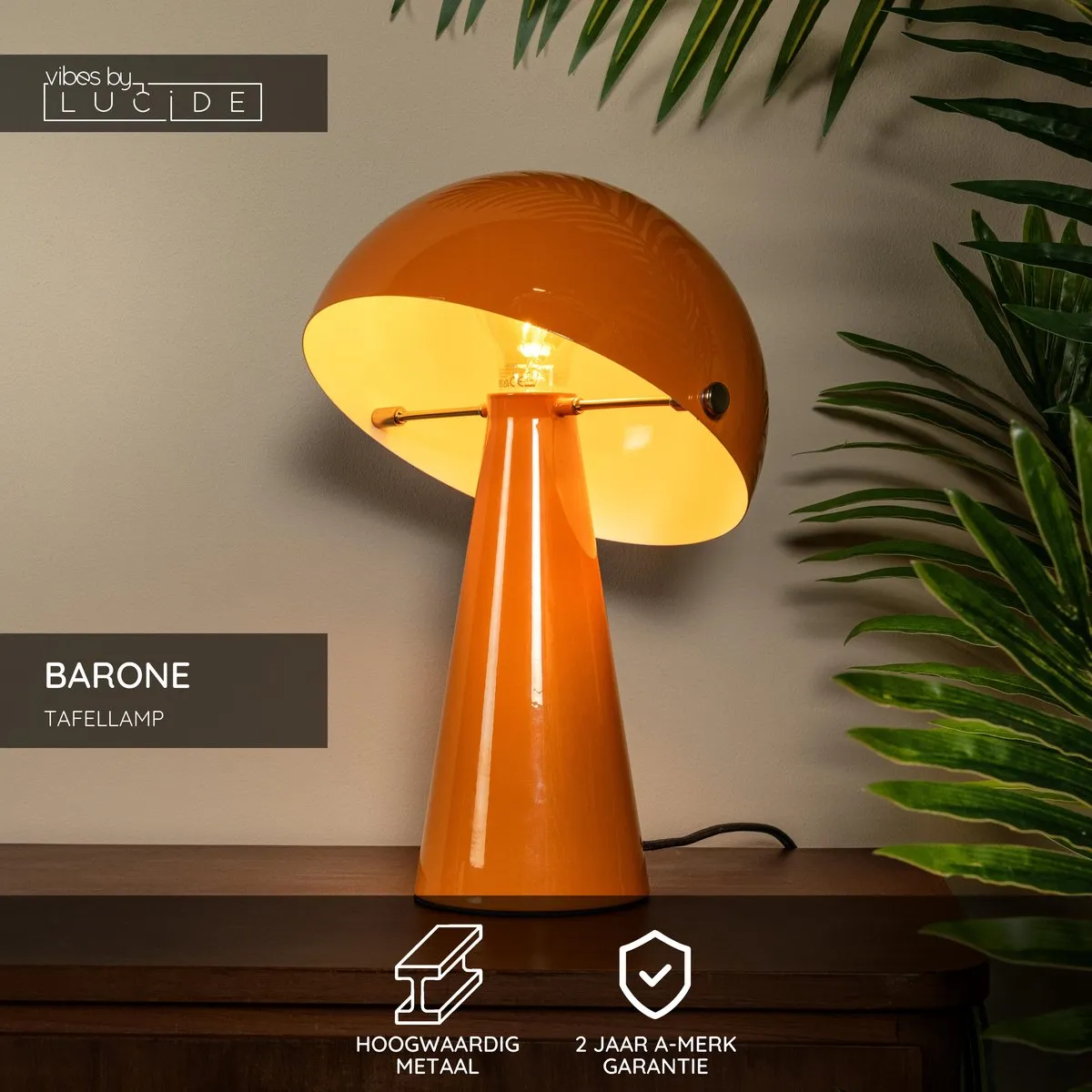 Lucide Barone Tafellamp Ø23cm - Oranje