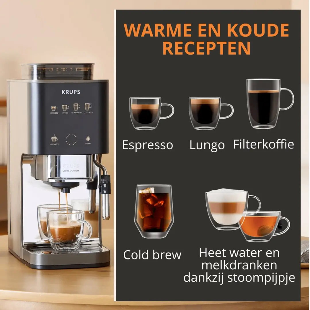 Krups Coffee Crush Experience SA403BE0 Automatische Koffiemachine - Zwart/RVS - afbeelding 6 van 6