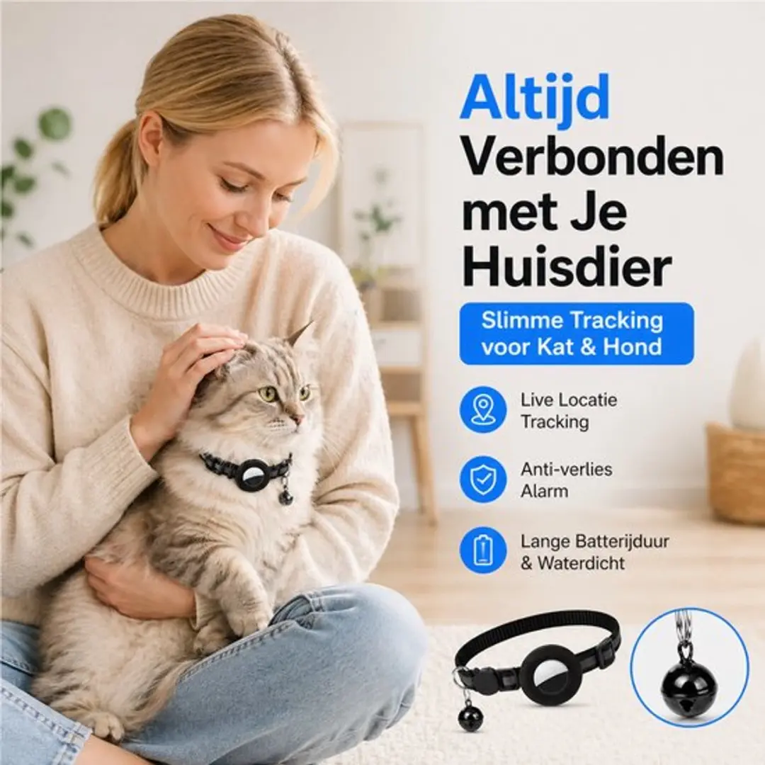Dierboetiek Apple/iOS Kat Tracker Halsband - Zwart