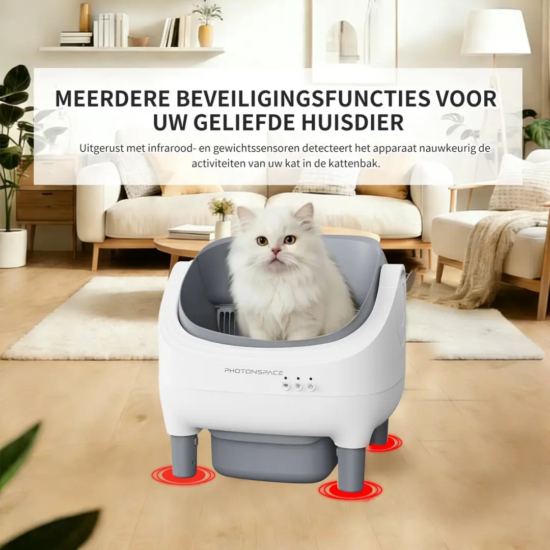 Photonspace Zelfreinigende Kattenbak Mini E - Wit - 65L - 2 Katten