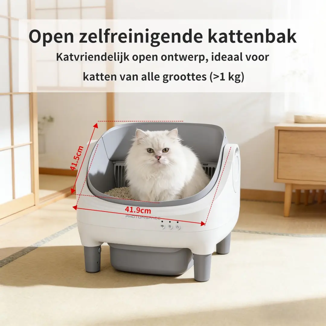 Photonspace Zelfreinigende Kattenbak Mini E - Wit - 65L - 2 Katten
