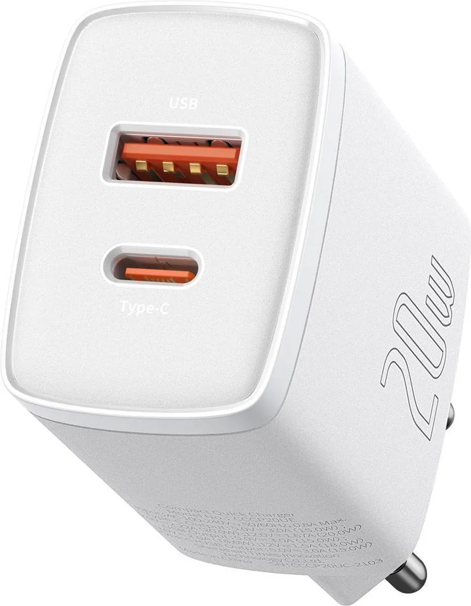 Baseus CCXJ-B02 Compact Oplader 20W - USB A & C - Wit