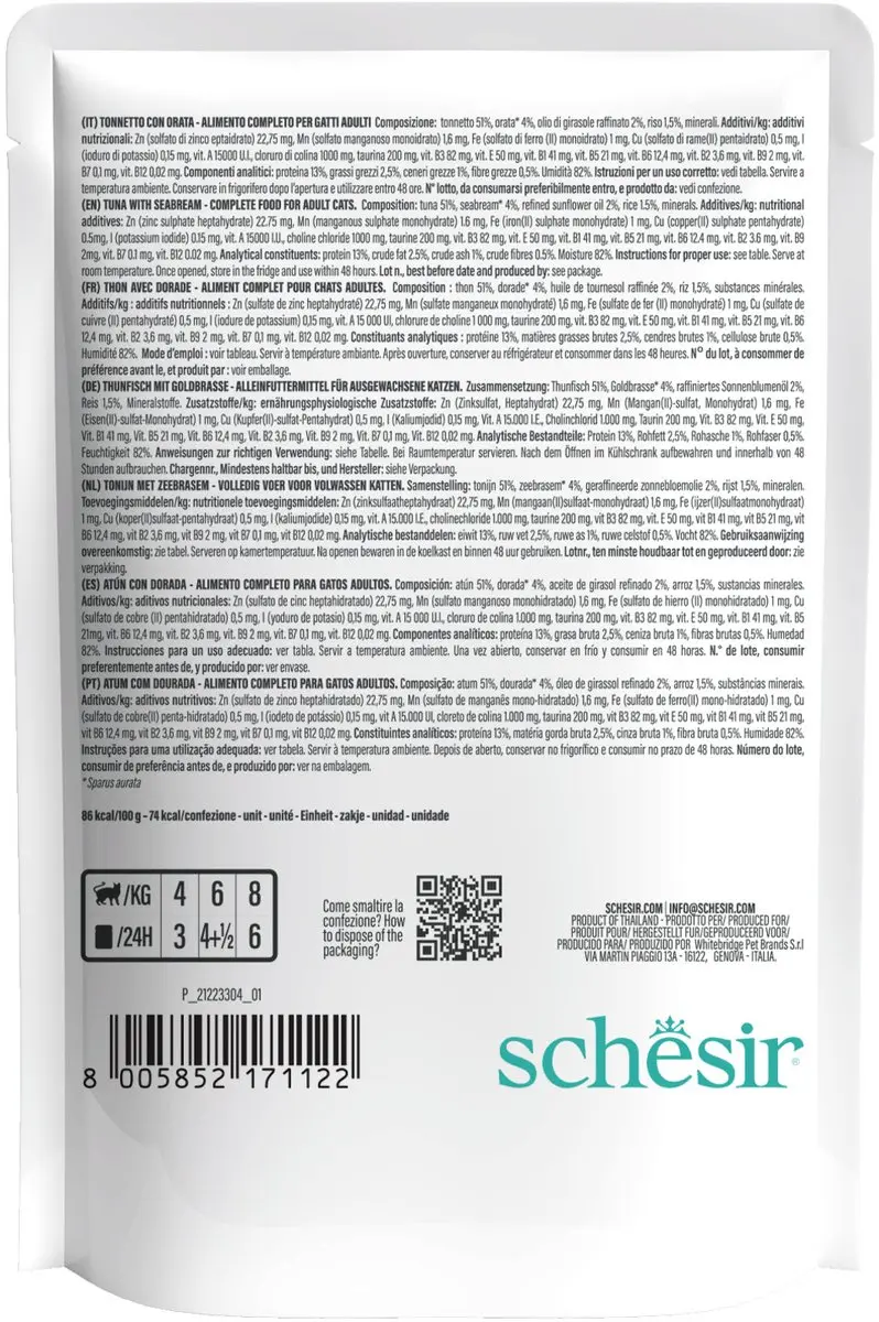 Schesir Kattenvoer Tonijn & Zeebrasem in Gelei 85g