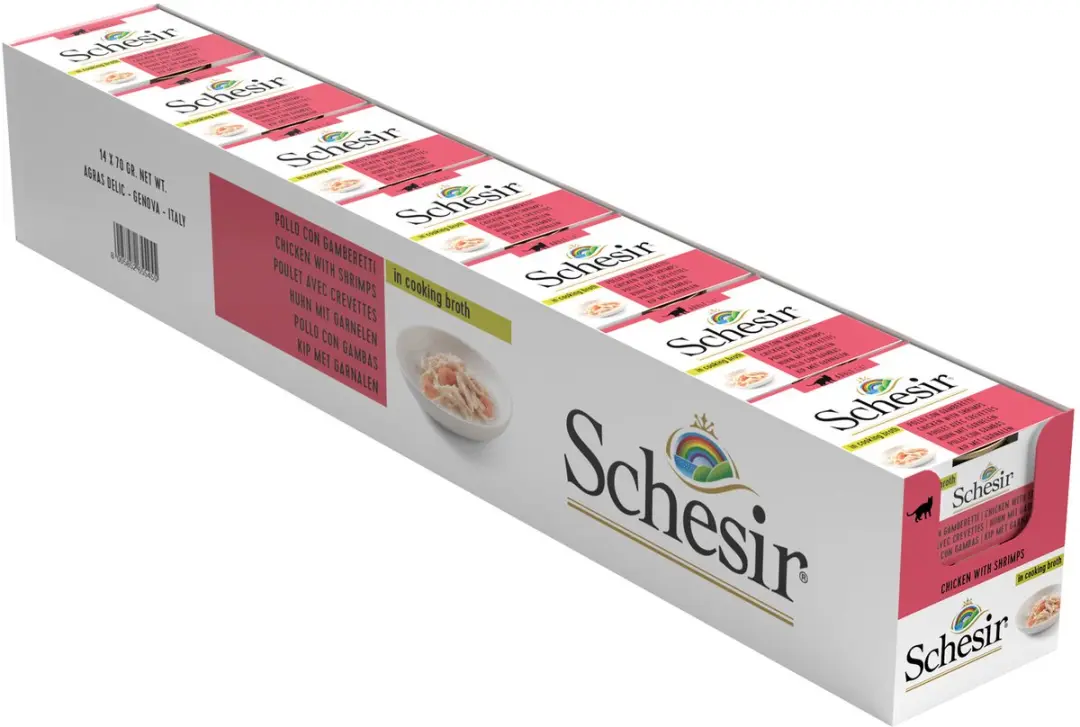 Schesir Kat Kip/Garnalen 70g - 14 Stuks - afbeelding 6 van 6