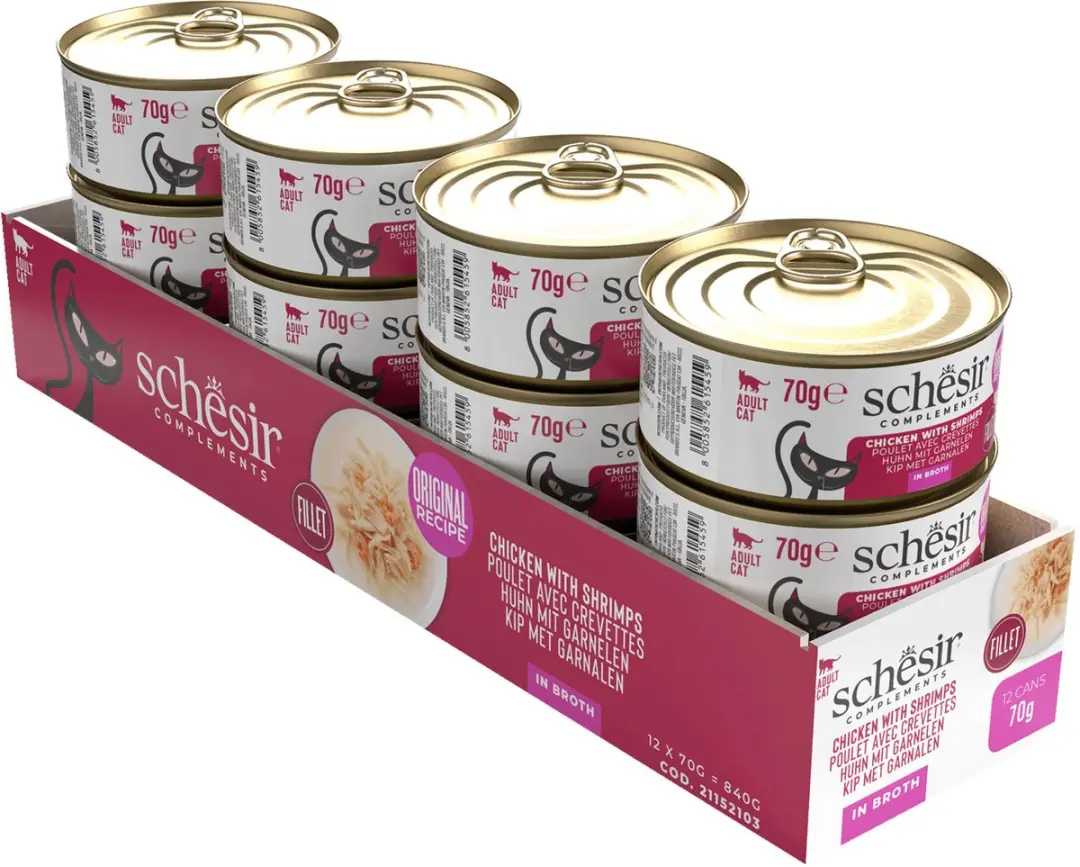 Schesir Kat Kip/Garnalen 70g - 14 Stuks