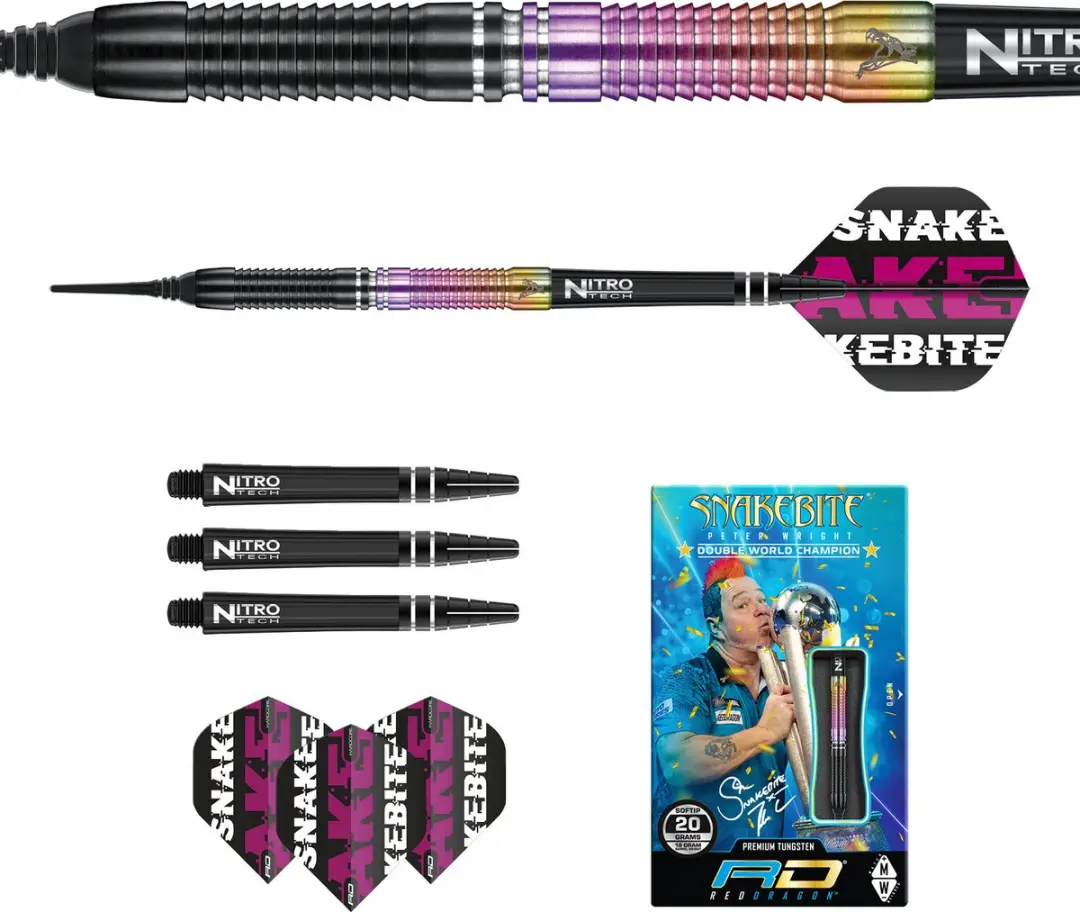Red Dragon Peter Wright Snakebite World Champion 2020 - 3 Darts - RegenboogZwartZilver
