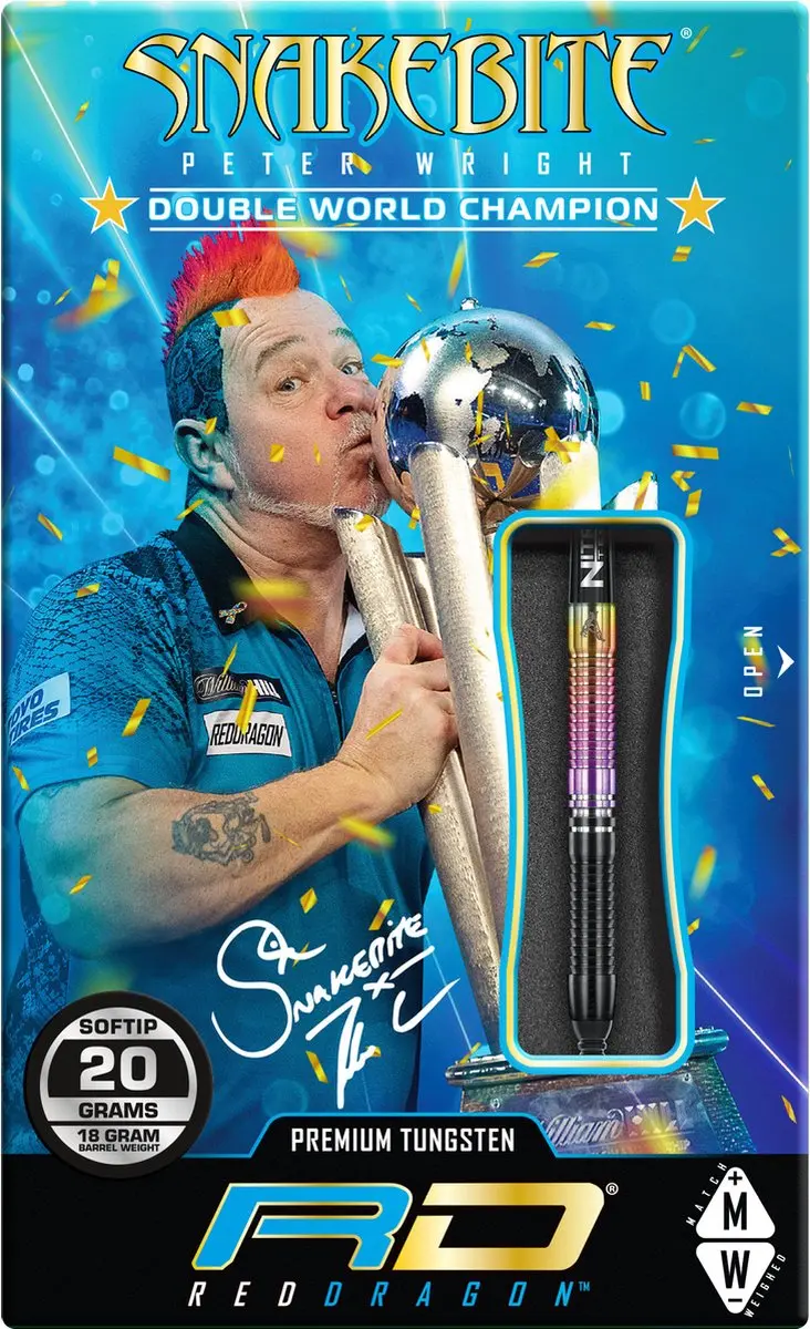 Red Dragon Peter Wright Snakebite World Champion 2020 - 3 Darts - RegenboogZwartZilver