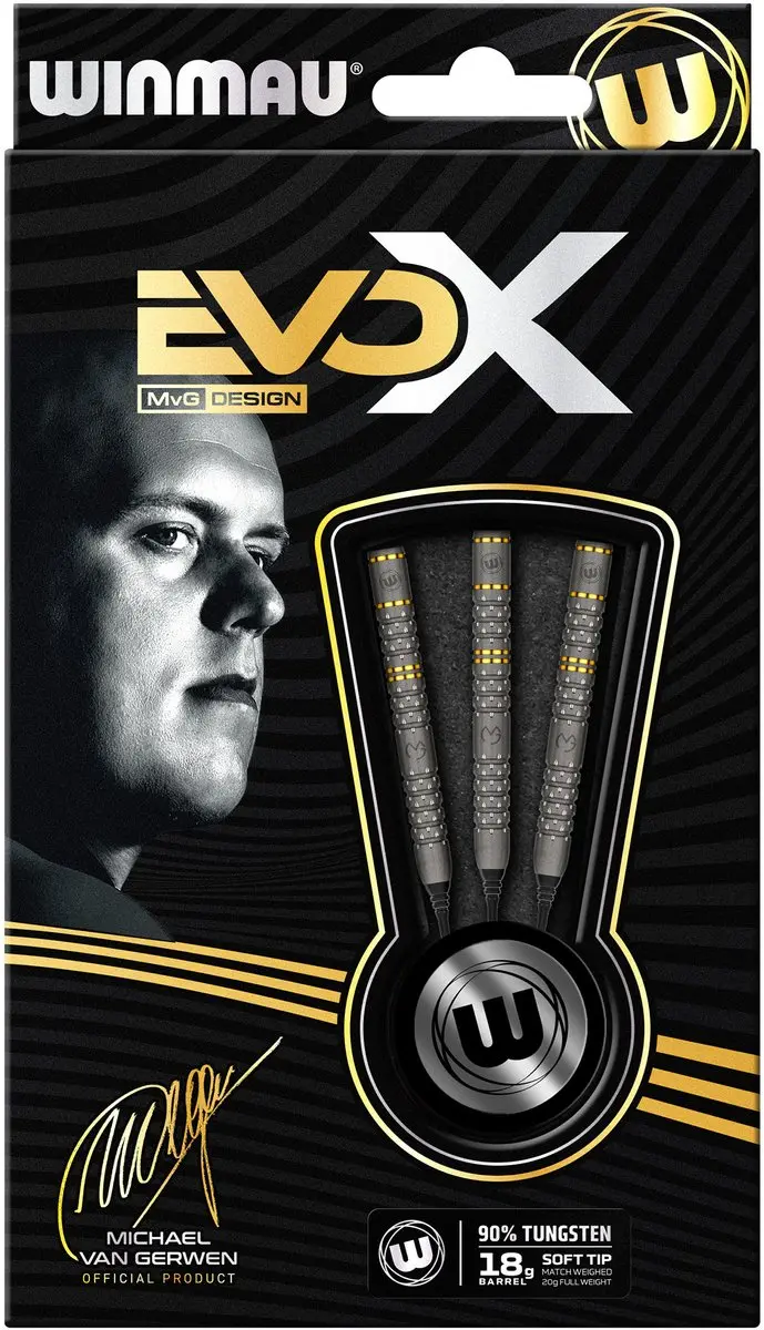 Winmau Michael van Gerwen EVO-X Soft Tip Darts 3 Stuks - Goud/Zilver
