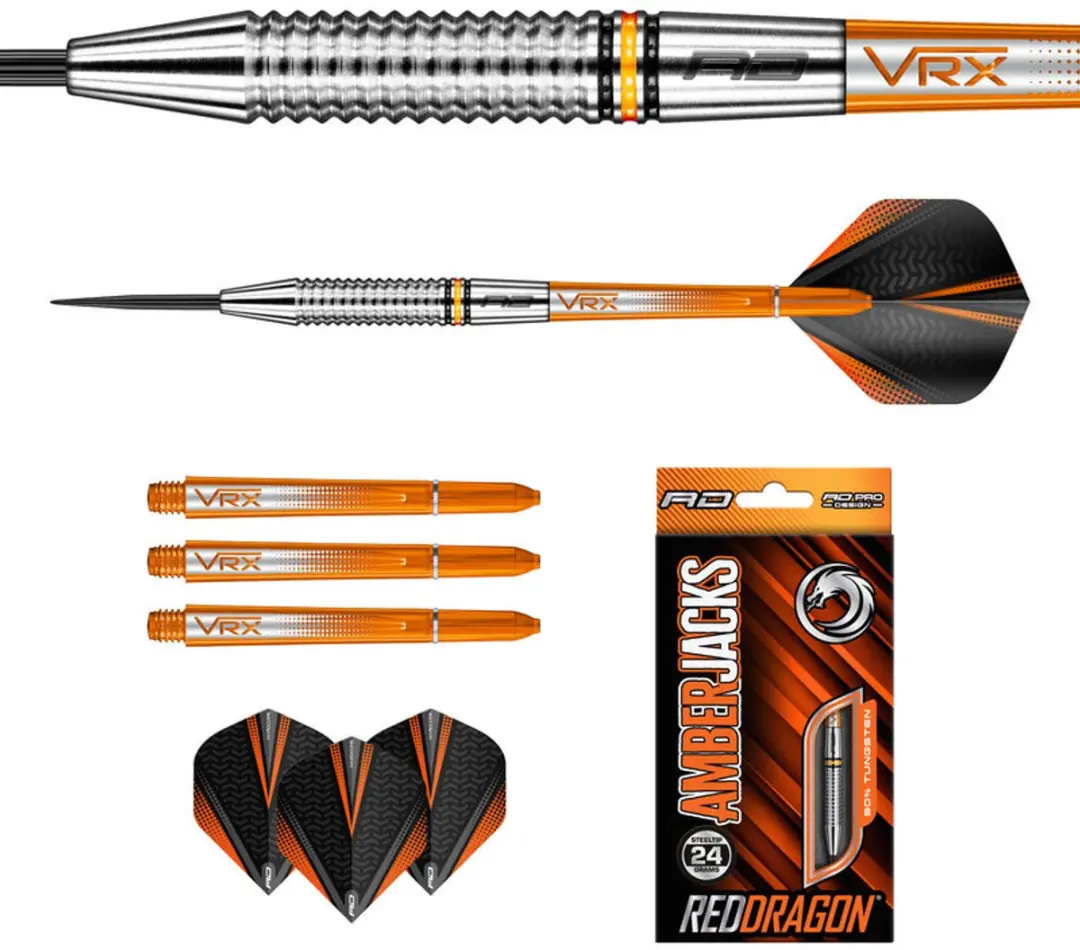 Red Dragon Amberjack 17 Dartpijlen - 3 Stuks - ZwartOranjeZilver