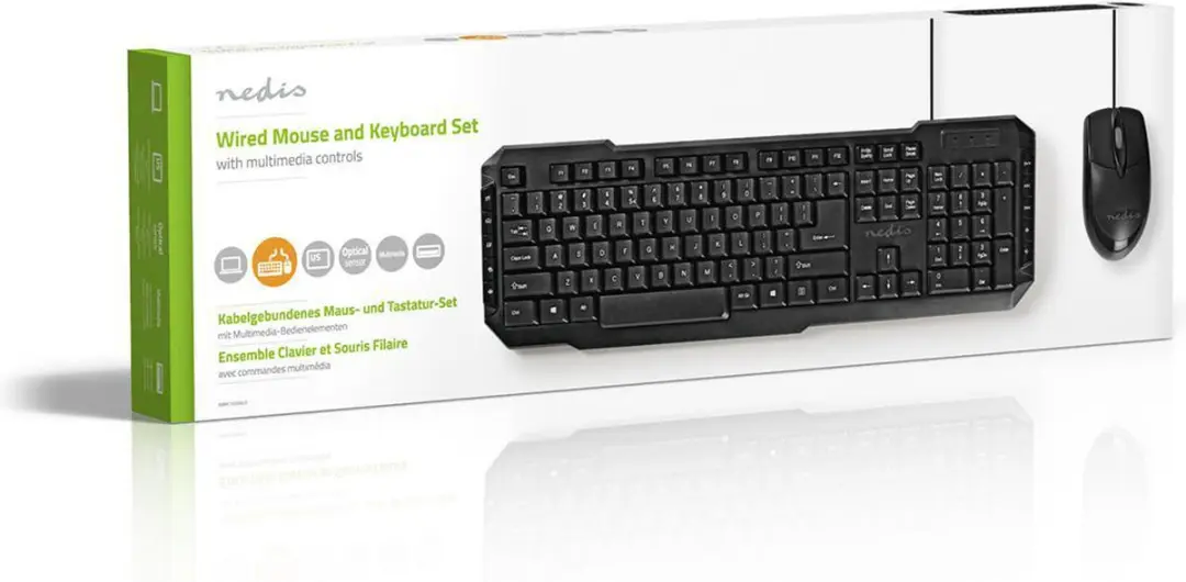 Nedis KBMC100BKUS Muis & Toetsenbordset - Bedraad - 800 dpi - Zwart