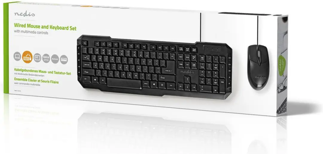 Nedis KBMC100BKUS Muis & Toetsenbordset - Bedraad - 800 dpi - Zwart