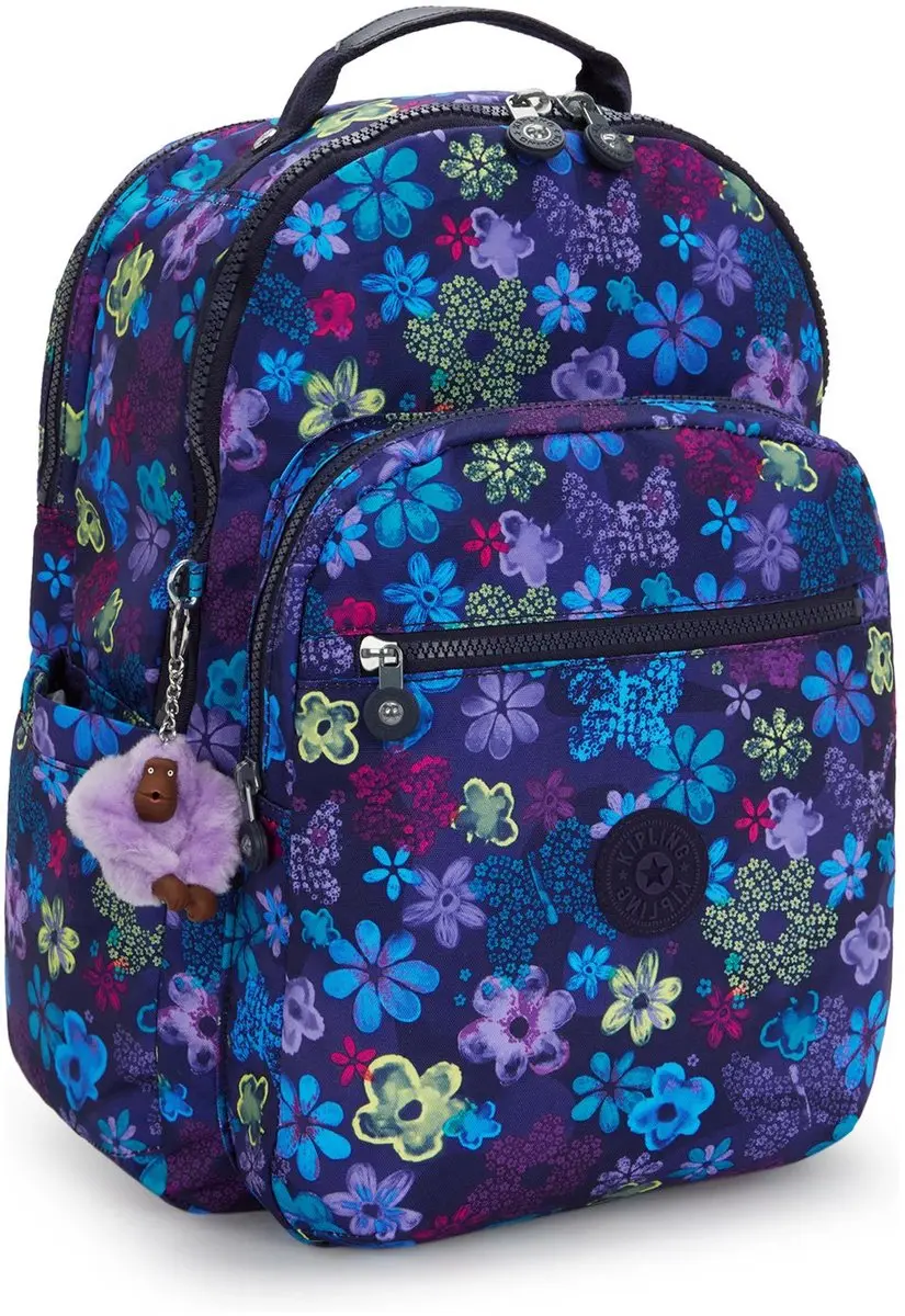 Kipling Seoul College Extra Rugzak 15 inch - Dark Flower Stamp