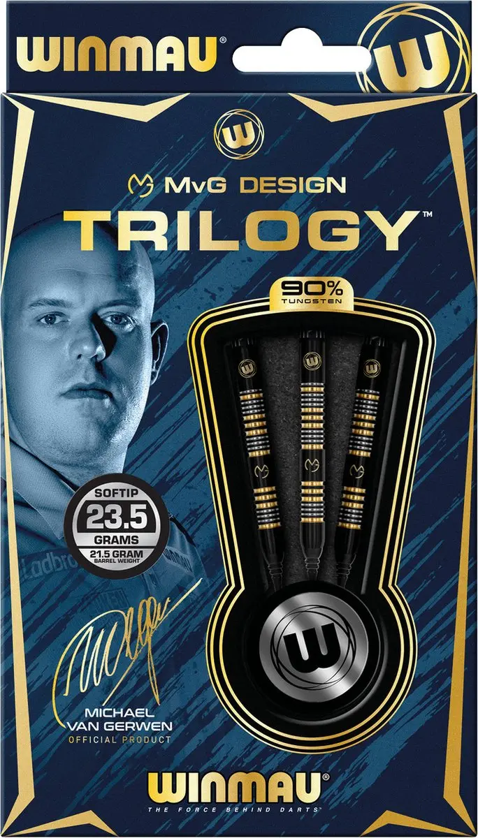 Winmau Michael van Gerwen Trilogy 90% Soft Tip Darts - 3 Stuks - Zwart/Goud/Zilver
