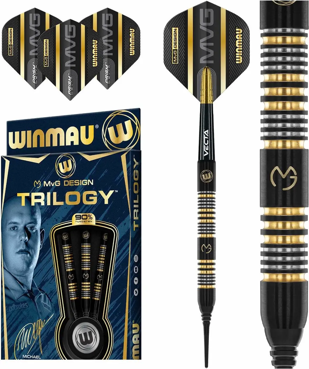 Winmau Michael van Gerwen Trilogy 90% Soft Tip Darts - 3 Stuks - Zwart/Goud/Zilver