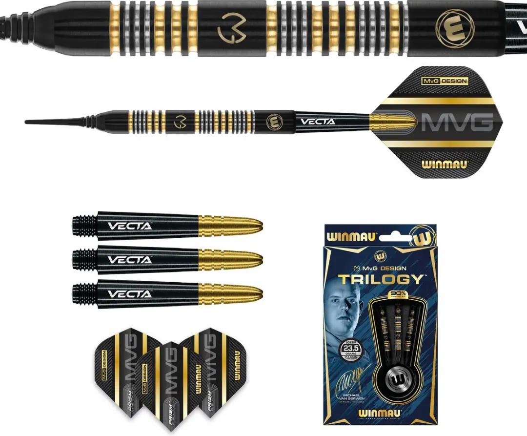 Winmau Michael van Gerwen Trilogy 90% Soft Tip Darts - 3 Stuks - Zwart/Goud/Zilver - afbeelding 6 van 6