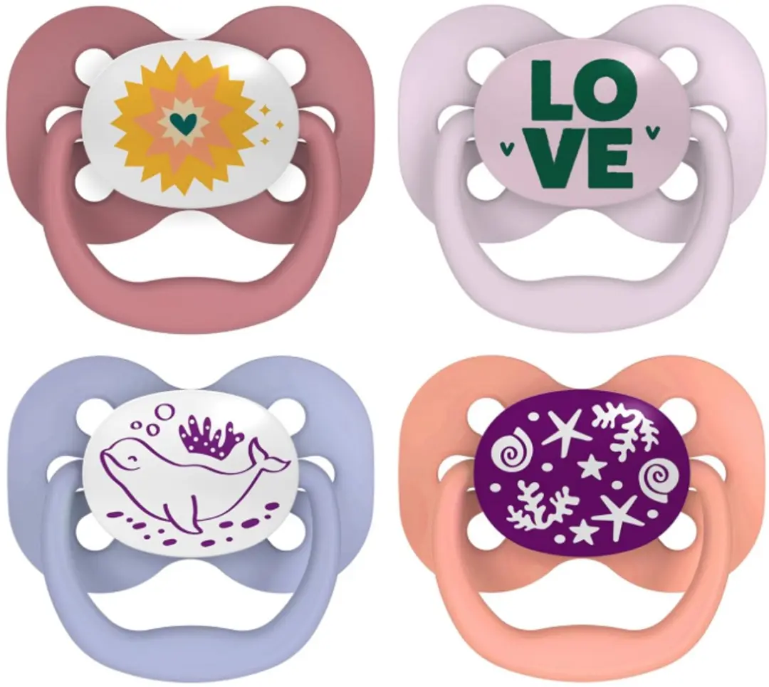 Dr. Brown's Advantage Glow-in-the-Dark Fopspenen 0-6 Maanden - 4 Stuks - Lavender Love & Coral Ocean - afbeelding 2 van 6