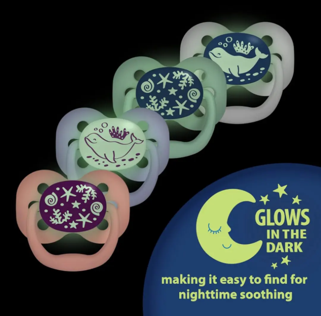 Dr. Brown's Advantage Glow-in-the-Dark Fopspenen 0-6 Maanden - 4 Stuks - Lavender Love & Coral Ocean - afbeelding 3 van 6