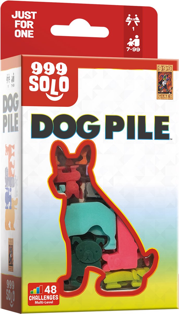 999 Games - Dog Pile - Breinbreker - Puzzelstukjes in de vorm van Honden! - Stimuleert het ruimtelijk inzicht - Educatief spel - Dierenpuzzel - Solo spel - Klein cadeautje