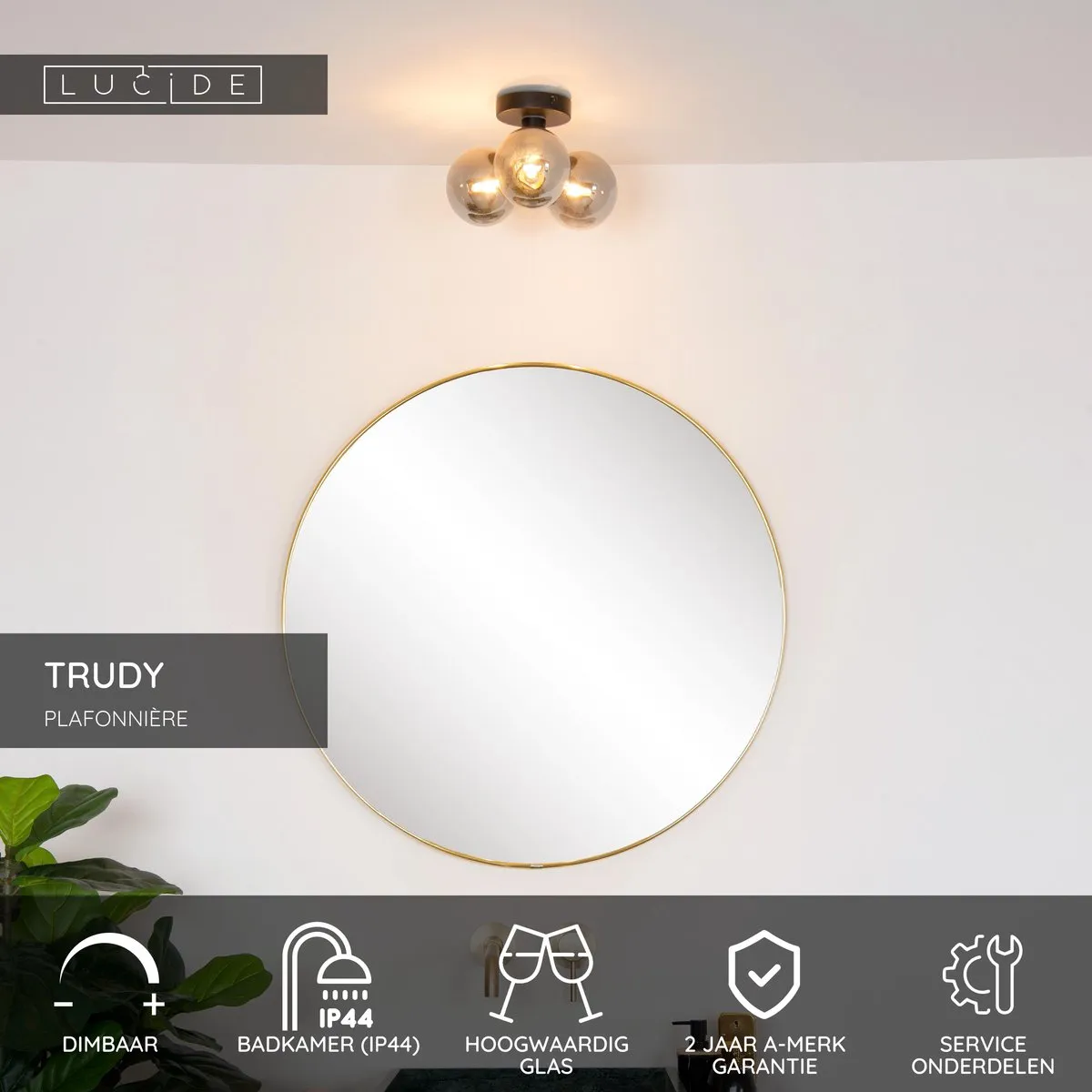 Lucide TRUDY Plafondlamp Badkamer - 3xG9 Ø28cm Zwart