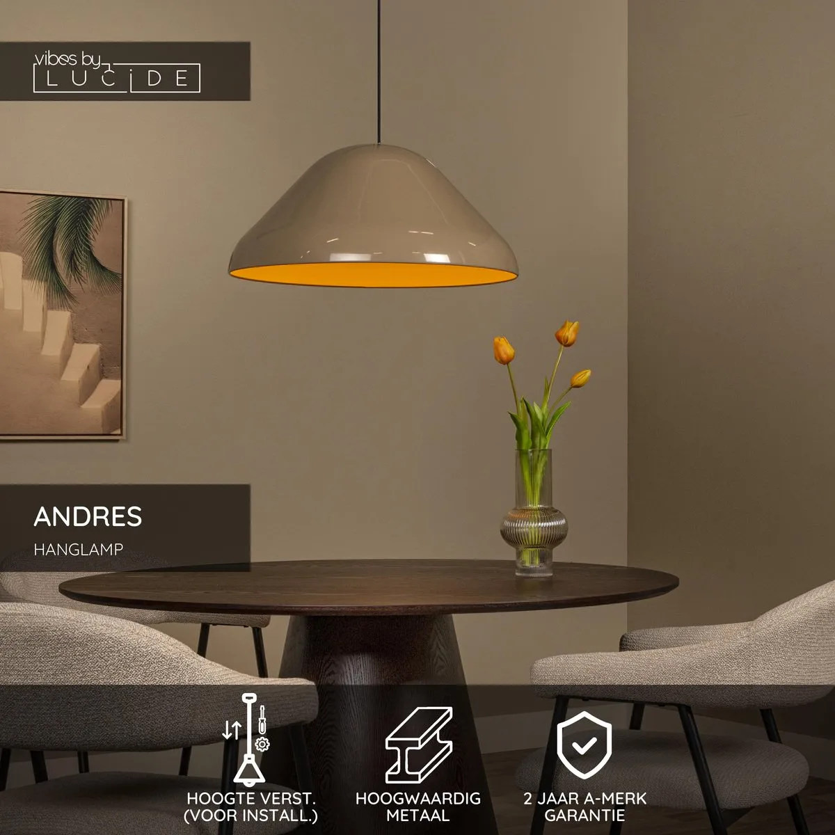 Lucide ANDRES Hanglamp Ø56cm - Taupe