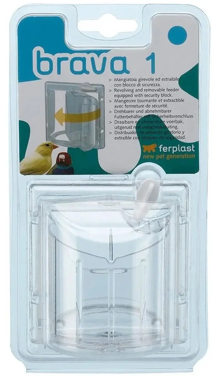 Ferplast Brava 2 Voerbakje Vogel - 11x8,5x13cm - Transparant/Wit-Geel - afbeelding 6 van 6