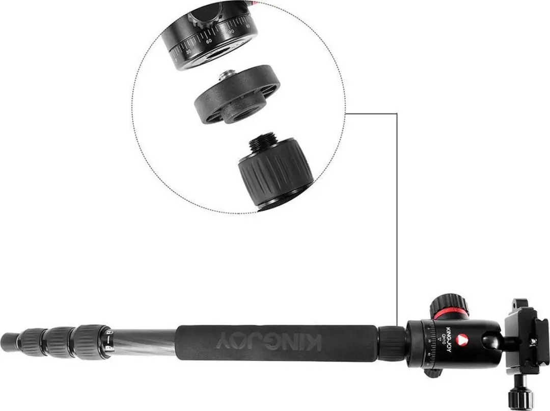 Kingjoy K1208 Carbon Statief Q10 Balhoofd - Grijs