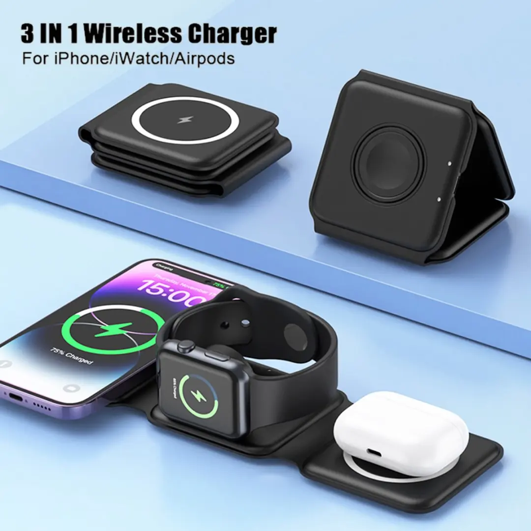 Grundig 3-in-1 Draadloos Oplaadstation - 15W - Zwart