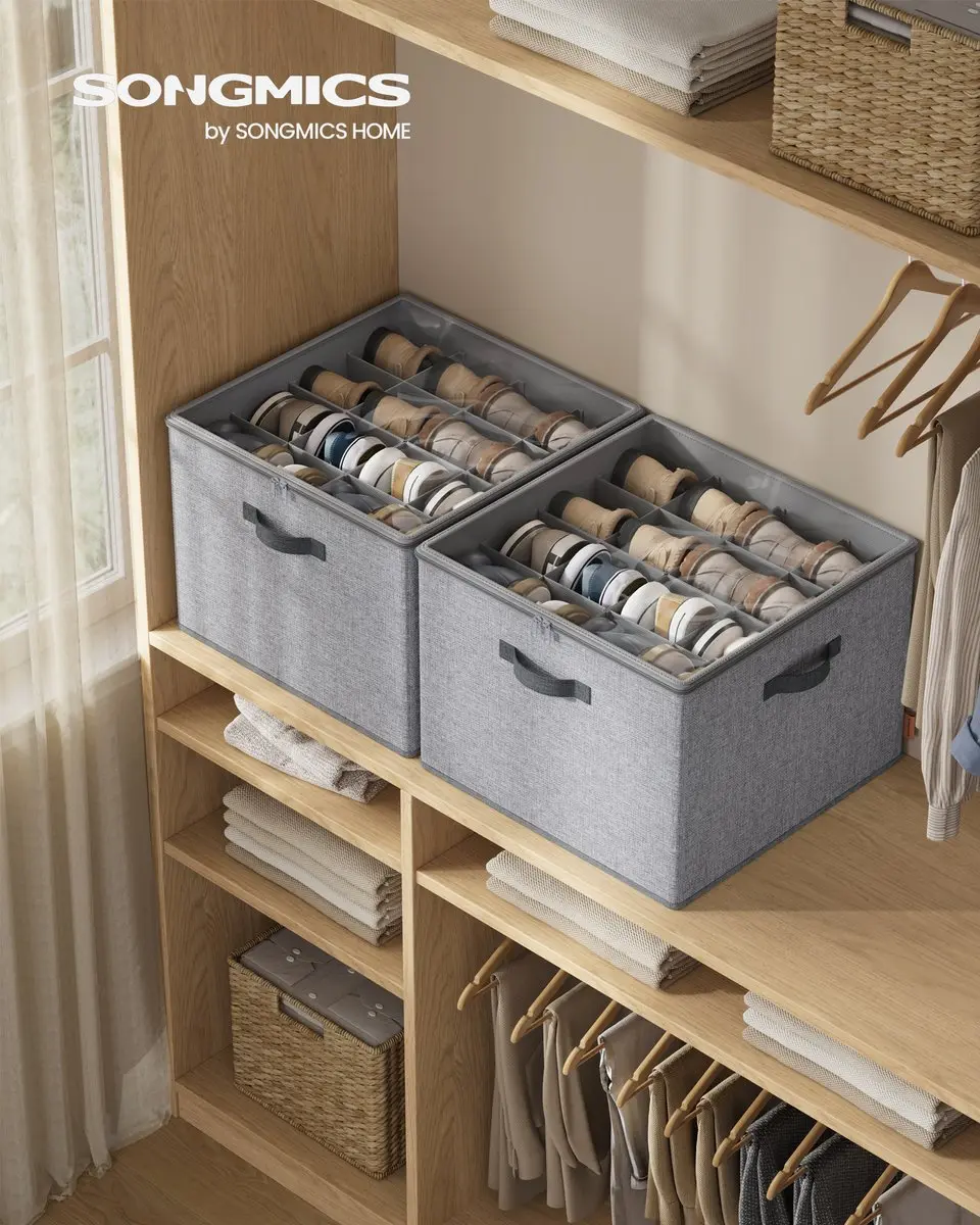 Songmics Schoenendoos Set 2x - 16 Vakken - Duifgrijs