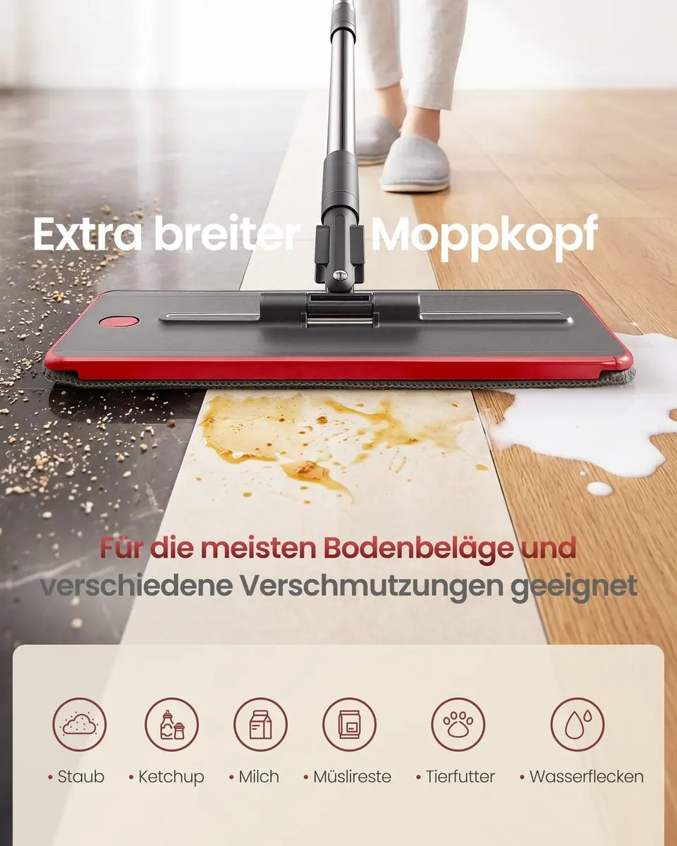 Songmics Dweilset Grijs-Rood - 4 Hoezen met Emmer - afbeelding 6 van 6