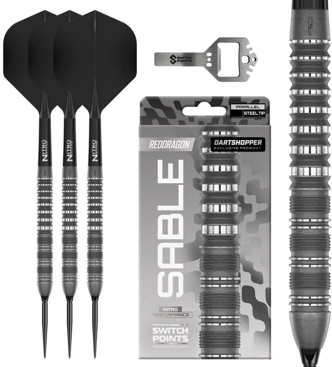 Red Dragon Sable Grey Parallel Switch Point 90% Dartpijlen