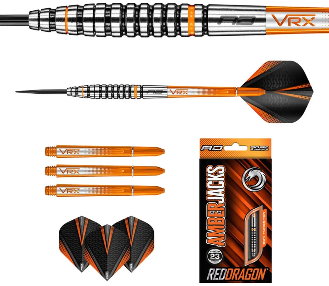 Red Dragon Amberjack 14 Dartpijlen - 3 Stuks - Zwart/Oranje/Zilver