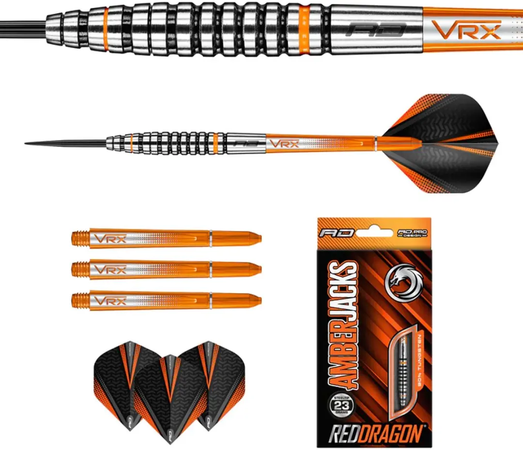 Red Dragon Amberjack 14 Dartpijlen - 3 Stuks - Zwart/Oranje/Zilver