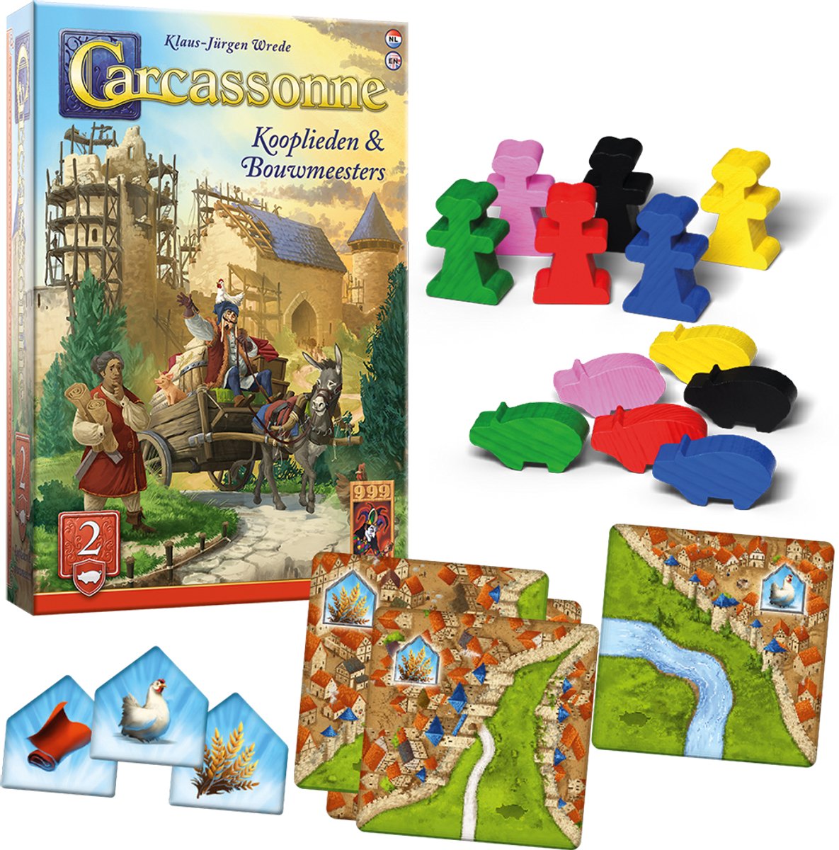 999 Games - Carcassonne: Kooplieden & Bouwmeesters - Uitbreiding 2 - Nieuwe Versie - NL -EN