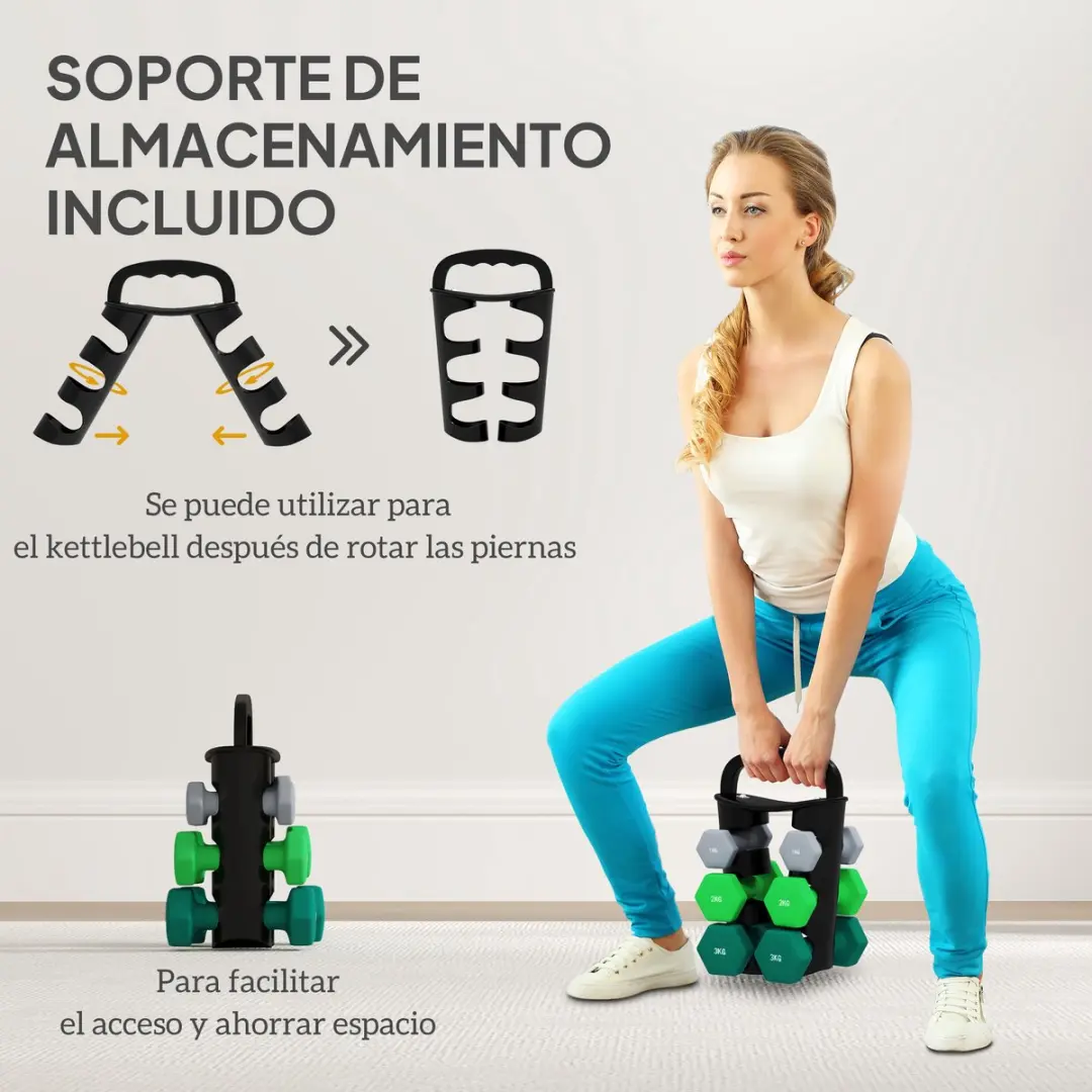 ECTEATOY Dumbbellset 12kg - 6-delig met opbergrek - Zwart