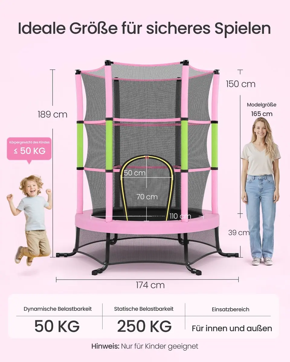 Songmics Kindertrampoline 174cm - Roze - afbeelding 6 van 6