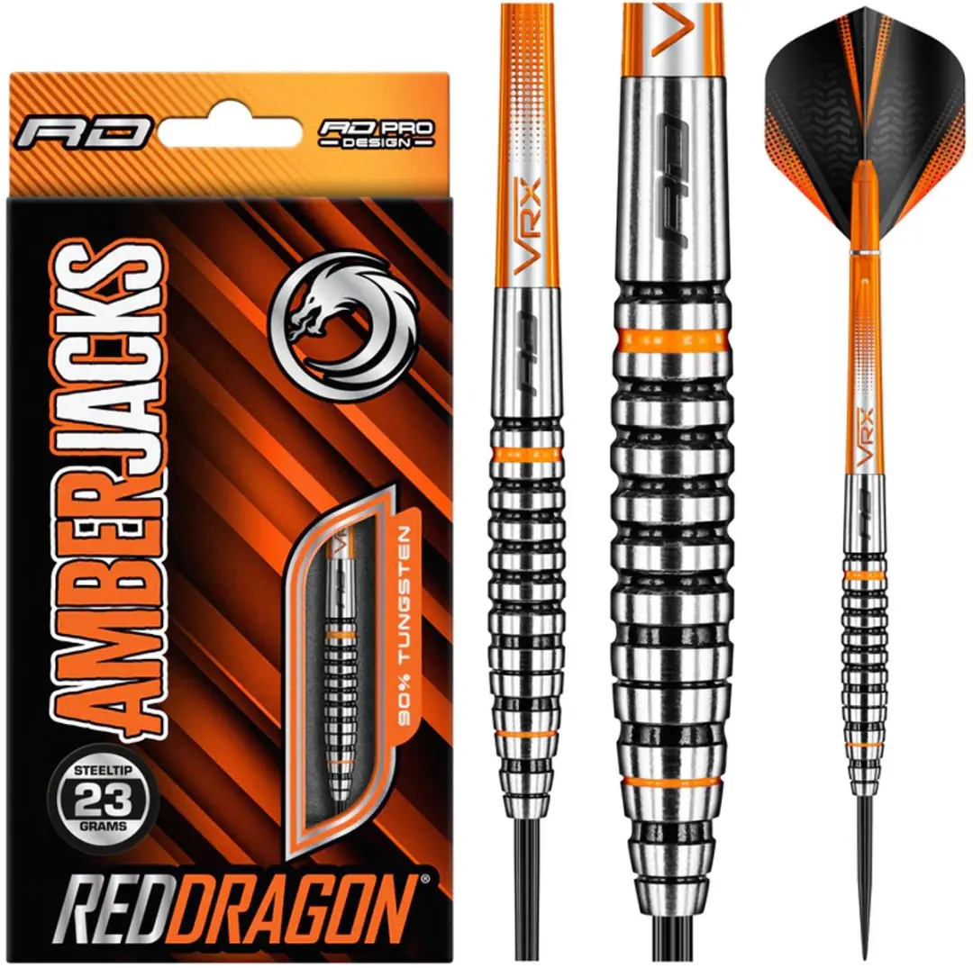 Red Dragon Amberjack 14 Dartpijlen - 3 Stuks - Zwart/Oranje/Zilver - afbeelding 6 van 6