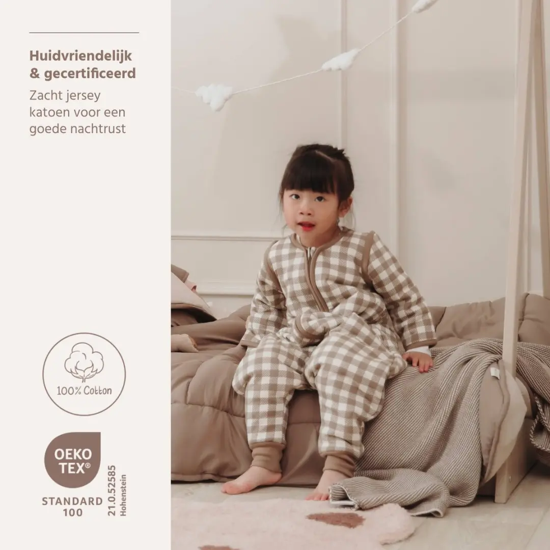Meyco Baby Vichy Square Slaapoverall Jumper 104cm - Dark Taupe - afbeelding 4 van 6