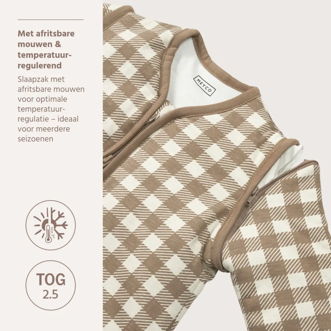 Meyco Baby Vichy Square Slaapzak 90cm - 2.5 TOG - Dark Taupe