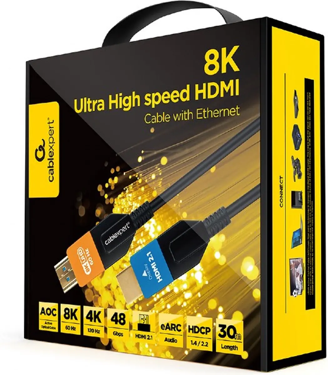 Gembird HDMI 2.1 Glasvezelkabel 30m - 8K60Hz - eARC - Zwart