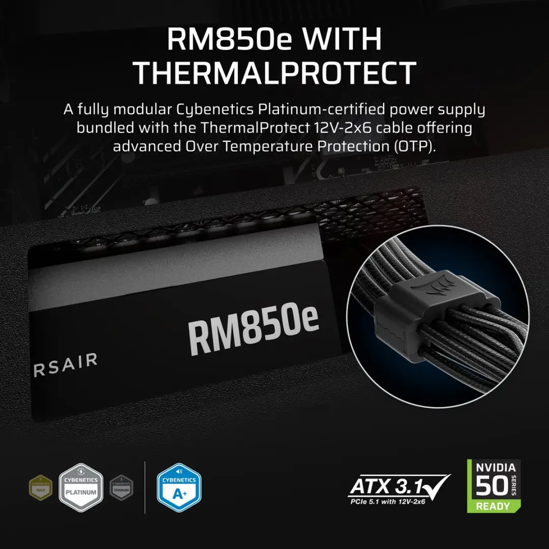 Corsair RM850e 3rd Gen Voeding 850W - ATX - Zwart