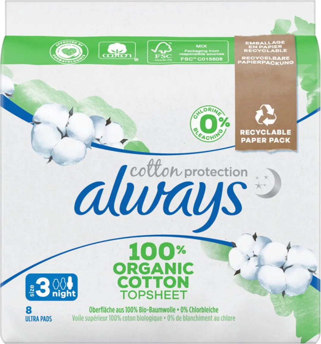 Always Bio Cotton Protection Ultra Night Maandverband - 8 Stuks